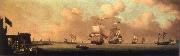 Monamy, Peter A panoranma of the Bosporus at Constantinople the City spread along the European western shore,the Asian eastern shore guarded by Leander-s Tower oil painting